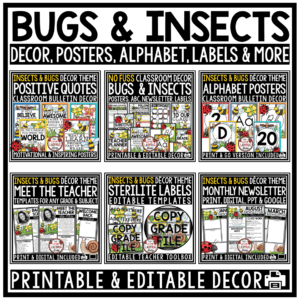 Garden Bugs Insects Bees Theme Classroom Décor Bundle Butterflies