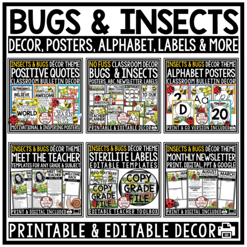 Garden Bugs Insects Bees Theme Classroom Décor Bundle Butterflies