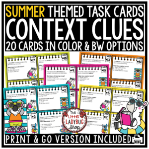 Summer End of Year Context Clues Task Cards Worksheets 3rd 4th Grade