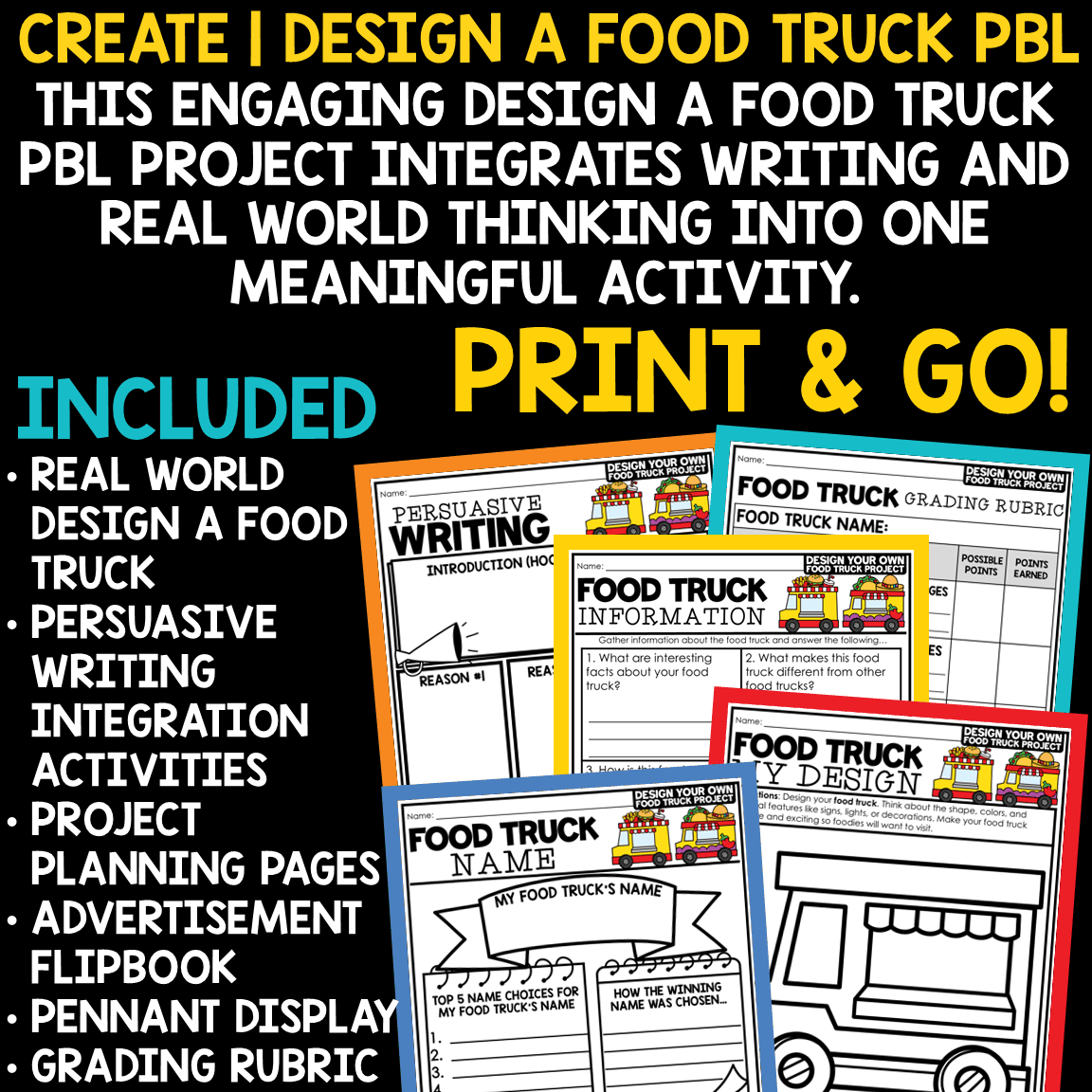 Real Life Design a Food Truck PBL End of Year Project Based Learning Templates