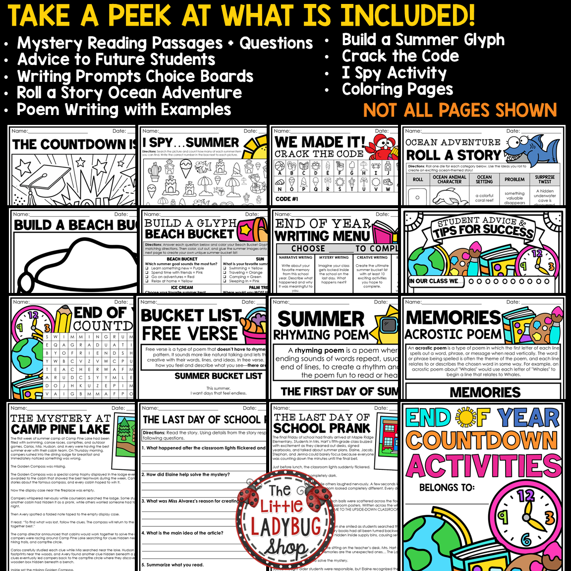 Last Week of School End of Year Reading Writing Activities 3rd 4th Grade