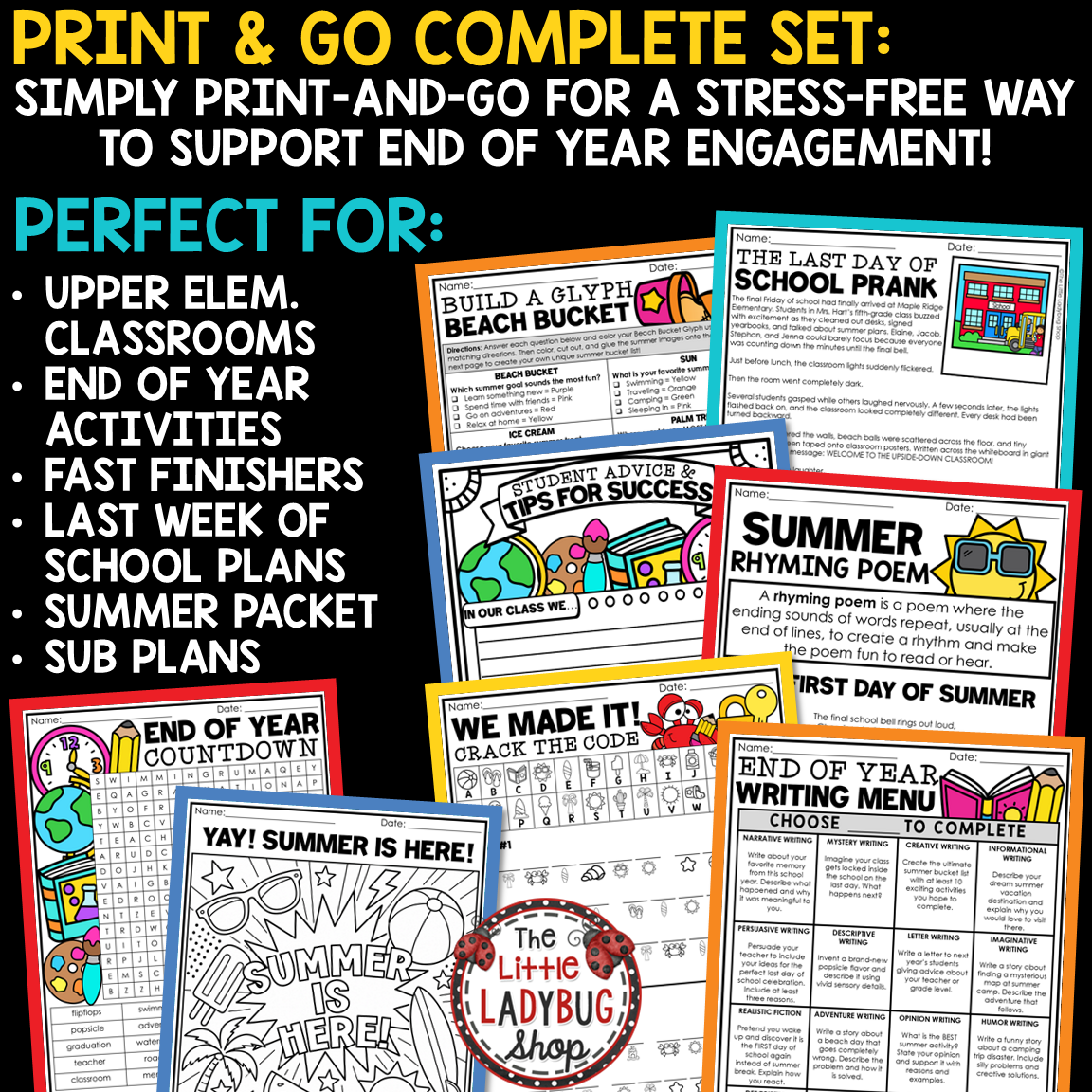 Last Week of School End of Year Reading Writing Activities 3rd 4th Grade