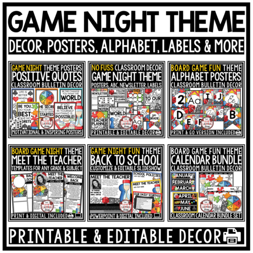 Board Game Theme Classroom Décor Bundle Game Night Teamwork