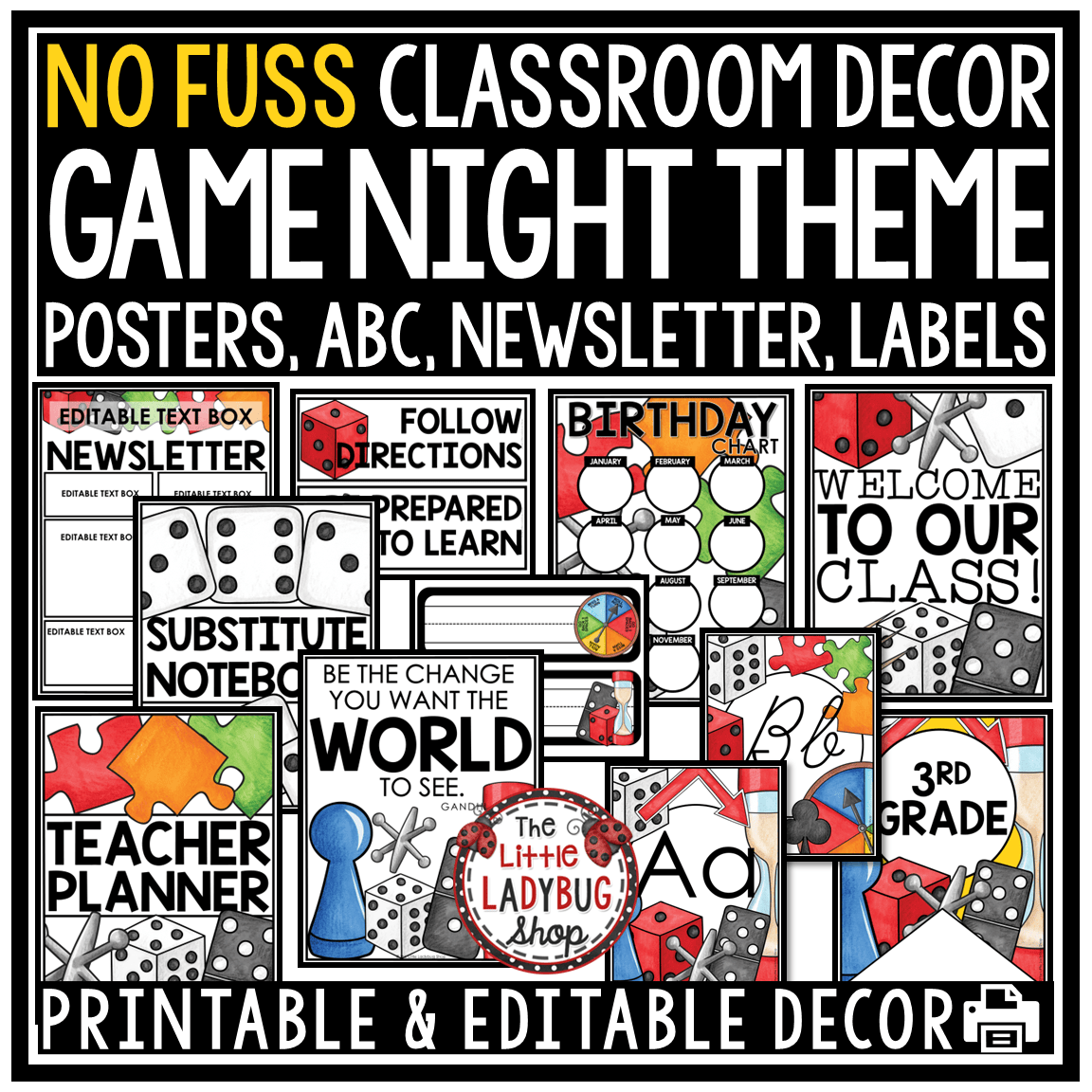 Board Game Theme Classroom Décor Bundle Game Night Teamwork