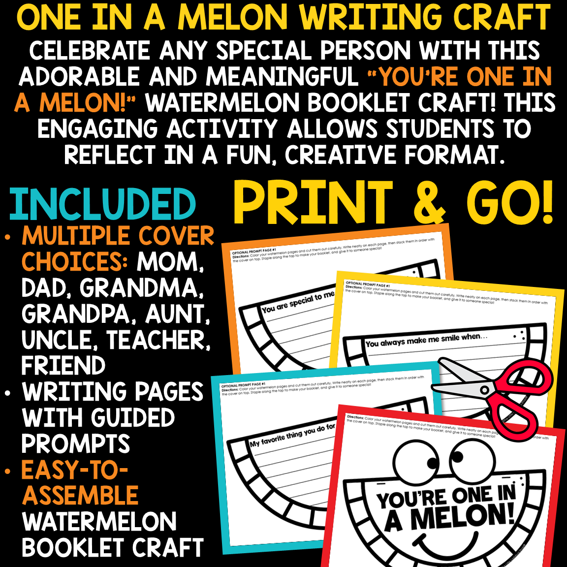 You’re One in a Melon Mother’s Father's Day Card Note Craft Teacher Appreciation