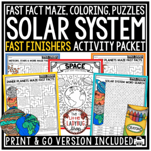 Fast Finishers Fun Friday Activity Outer Space Planets Word Search Coloring Page