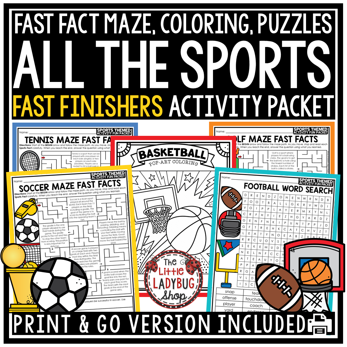 Fast Finishers Fun Friday Activities Sports-Themed Word Search Coloring Pages