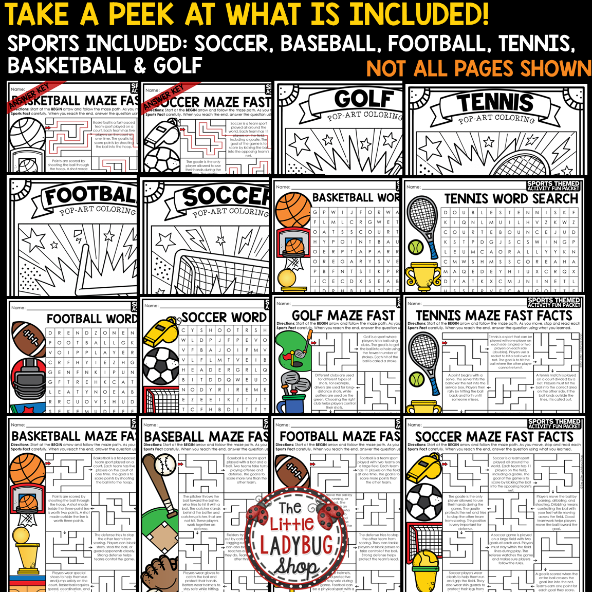 Fast Finishers Fun Friday Activities Sports-Themed Word Search Coloring Pages