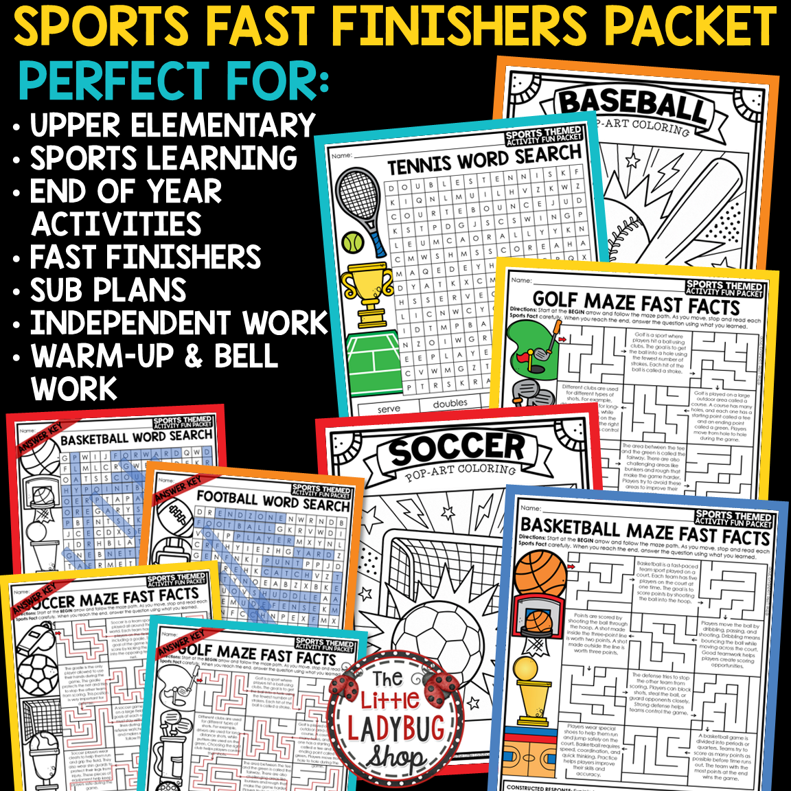 Fast Finishers Fun Friday Activities Sports-Themed Word Search Coloring Pages