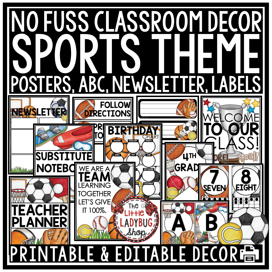 Varsity Team Sports Theme Classroom Décor Bundle All Star