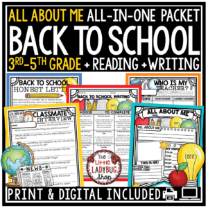 First Day Back to School Activities 3rd 4th Grade All About Me Poster