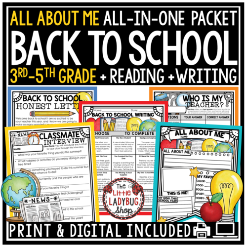 First Day Back to School Activities 3rd 4th Grade All About Me Poster
