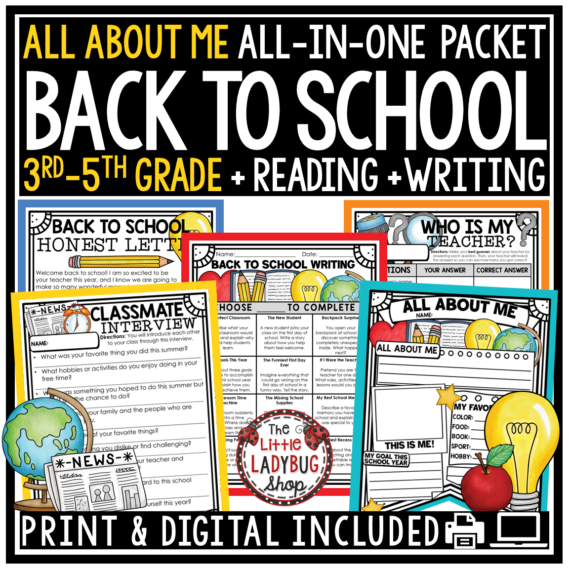 First Day Back to School Activities 3rd 4th Grade All About Me Poster
