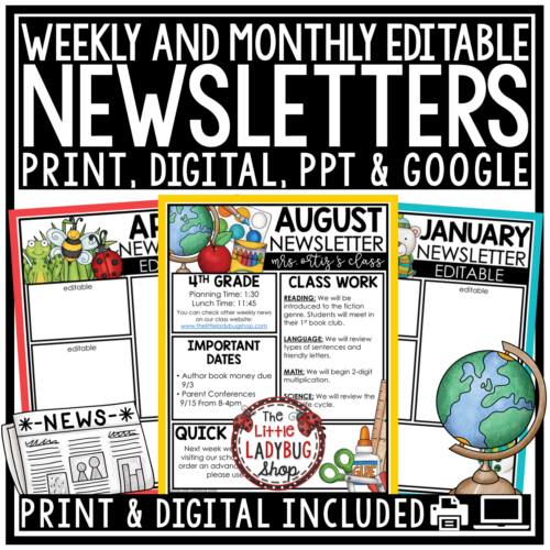Monthly Weekly Editable Classroom Newsletter Templates Communication