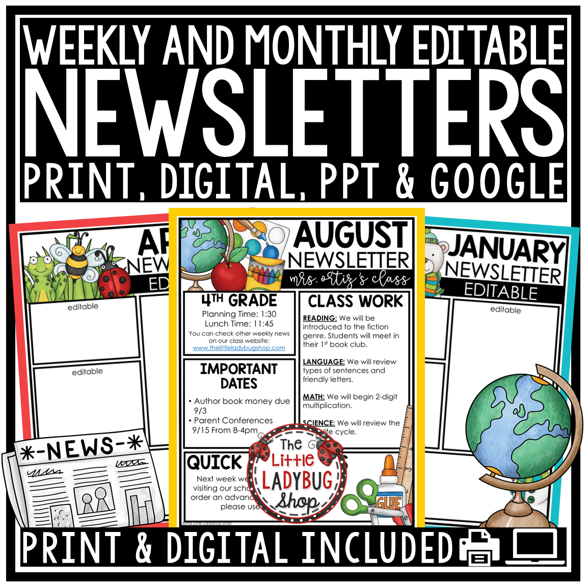 Monthly Weekly Editable Classroom Newsletter Templates Communication