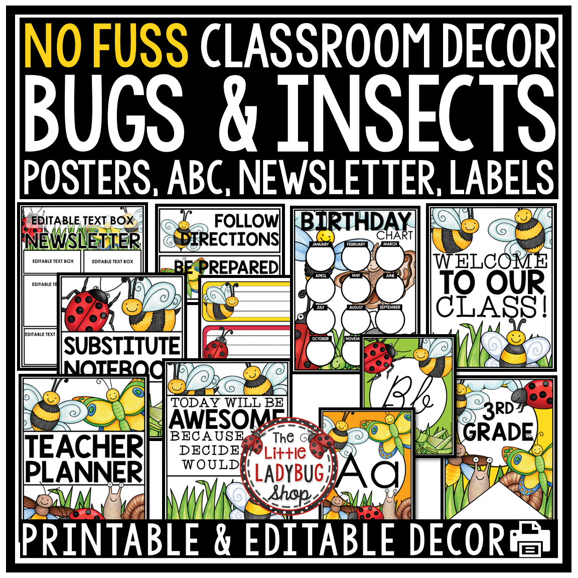 Garden Bugs Insects Bees Theme Classroom Décor Bundle Butterflies