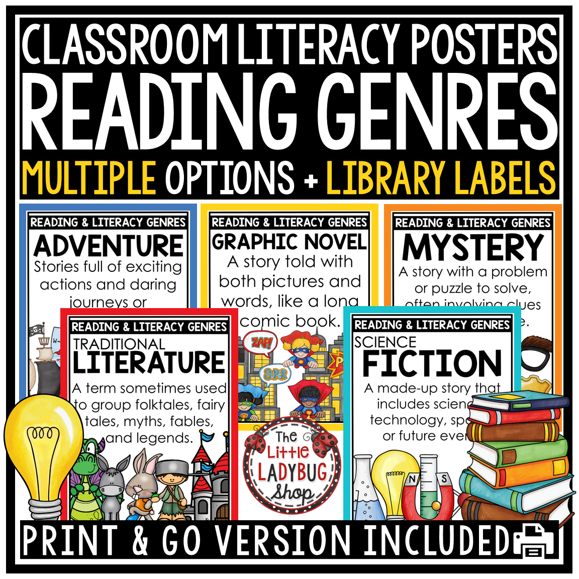 Literacy Reading Genres Posters Classroom Library Book Labels