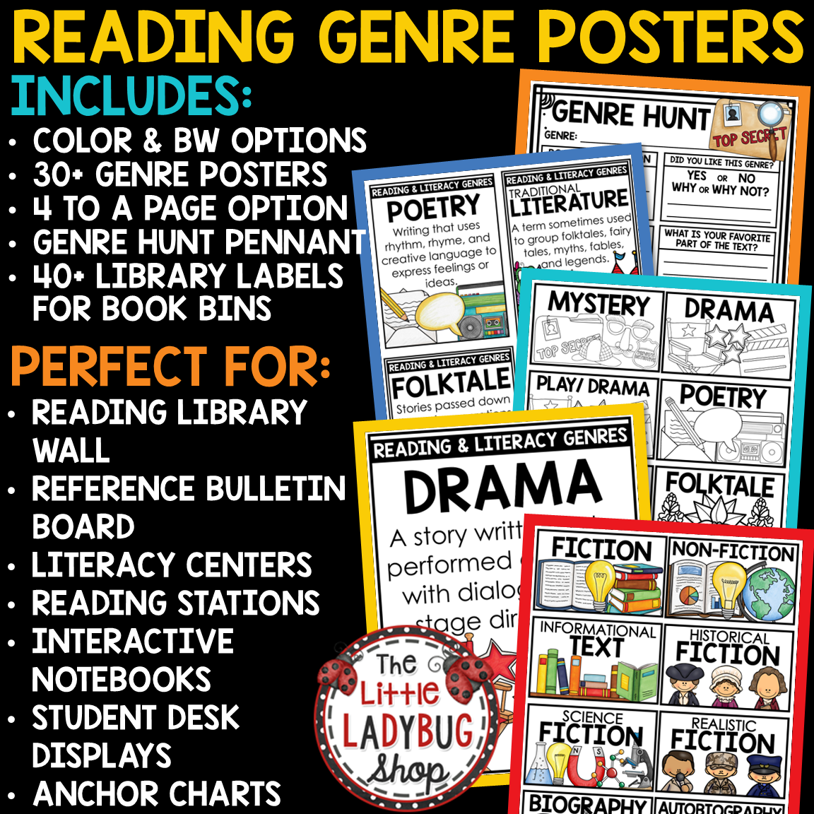 Literacy Reading Genres Posters Classroom Library Book Labels - Image 3