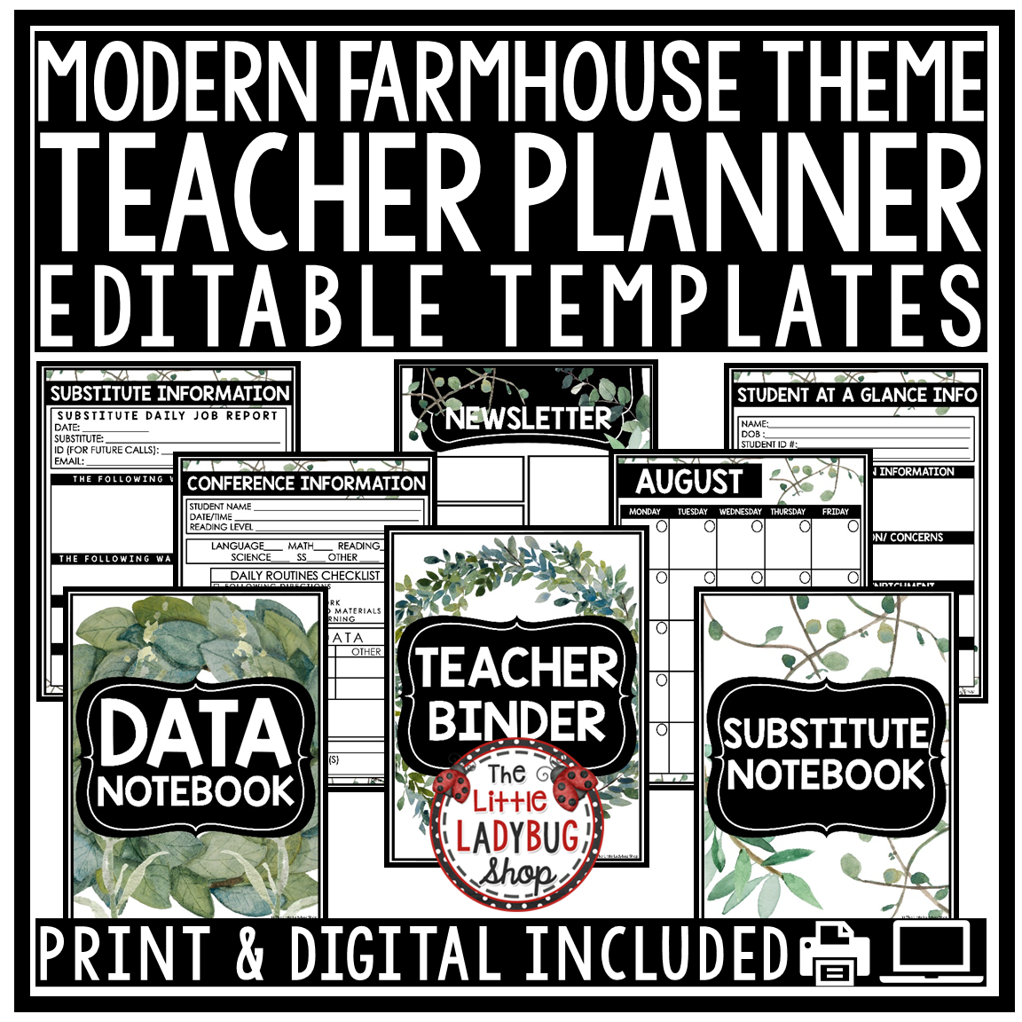 Botanical Modern Farmhouse Classroom Décor Theme Eucalyptus Plants - Image 12