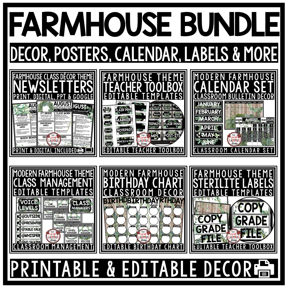 Botanical Modern Farmhouse Classroom Décor Theme Eucalyptus Plants - Image 2