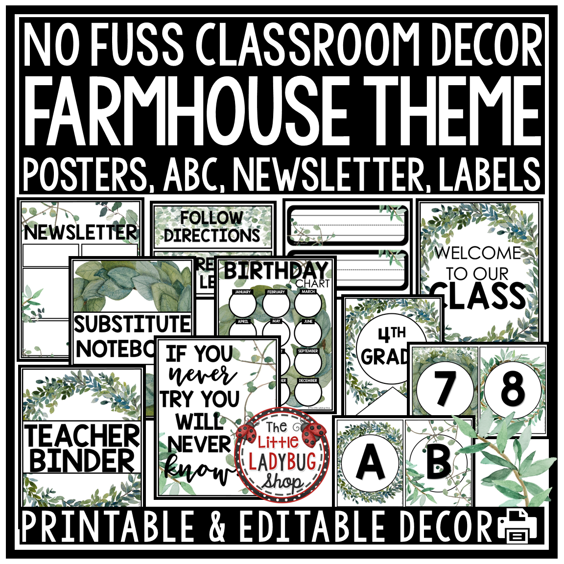 Botanical Modern Farmhouse Classroom Décor Theme Eucalyptus Plants - Image 3