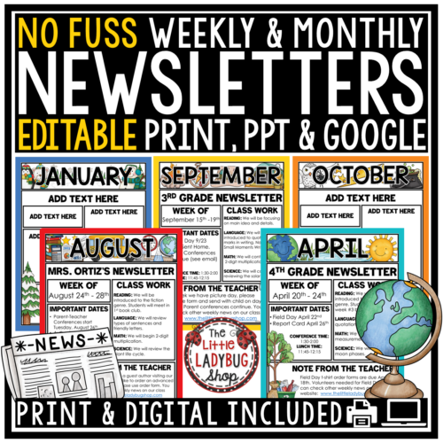 Editable Classroom Newsletters Monthly Weekly Templates News