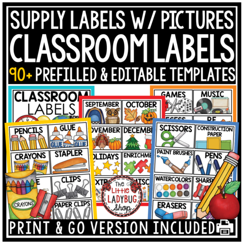 Editable Bins Class Classroom School Supply Labels with Pictures