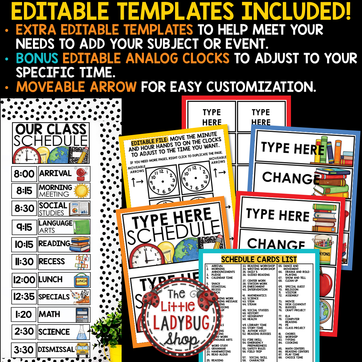 Editable Class Daily Visual Schedule Cards Templates with Pictures