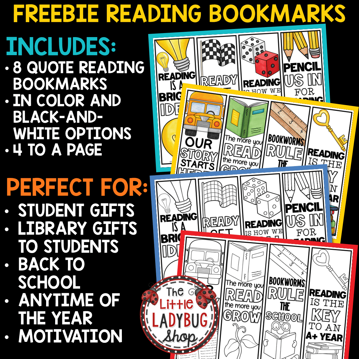 Back to School Student Gift Reading Bookmarks Printables