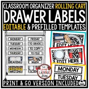 Utility Organizer Rolling Cart Labels Editable Classroom Drawer Labels