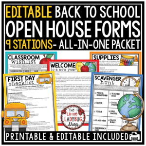 Back to School Open House Stations Packet Forms Editable Meet the Teacher Night