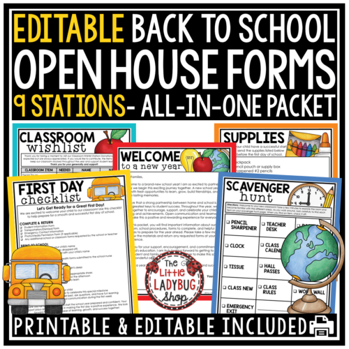 Back to School Open House Stations Packet Forms Editable Meet the Teacher Night
