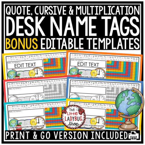 Editable Coloring Student Desk Name Plate Tags Labels Template