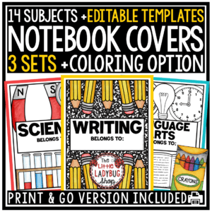 Student Editable Subject Notebook Covers Binder Math Science Writing
