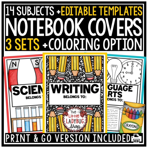 Student Editable Subject Notebook Covers Binder Math Science Writing