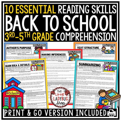 3rd 4th Grade Back to School Reading Skills Comprehension Passages