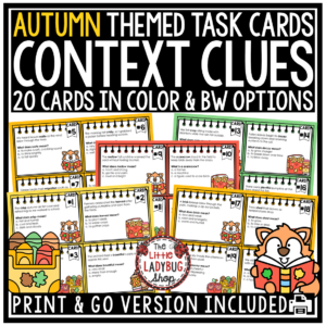 Fall Autumn Vocabulary Context Clues Task Cards 3rd 4th Grade
