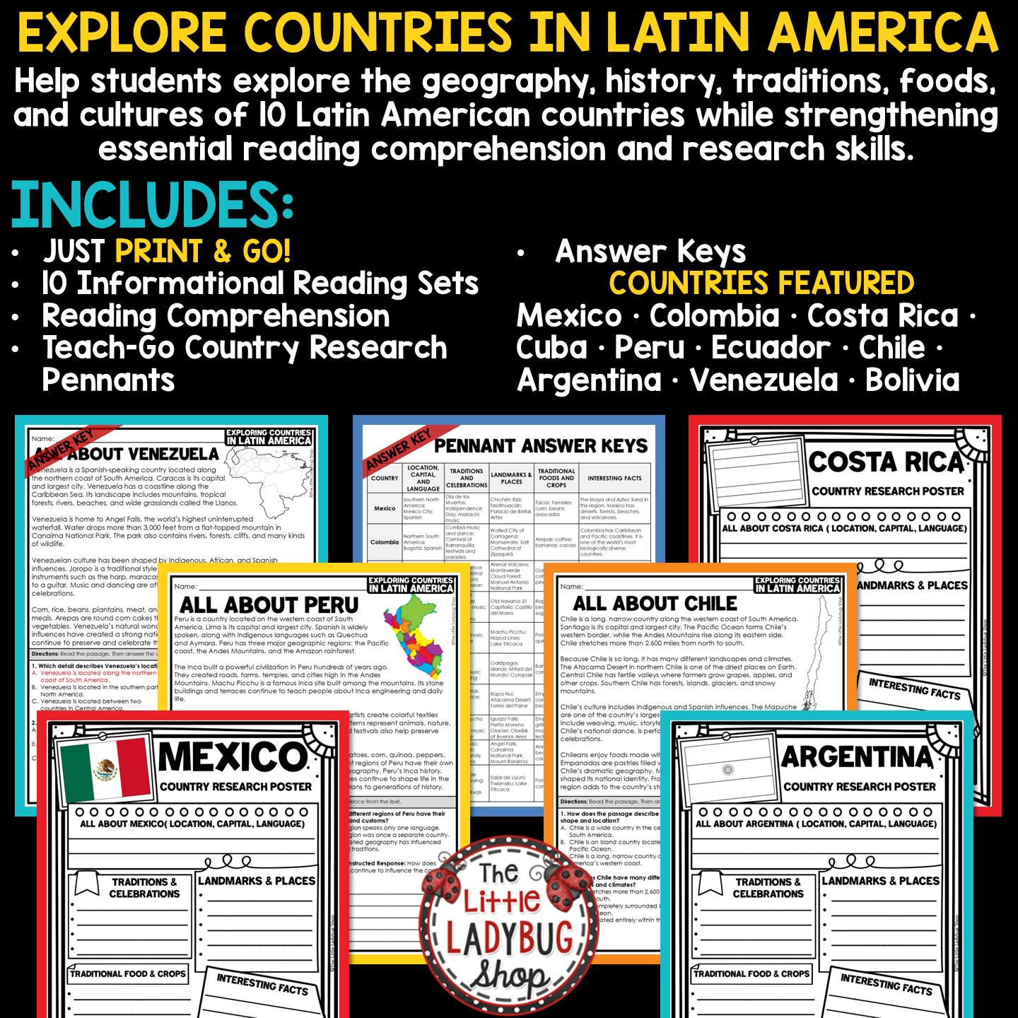 Hispanic Heritage Month Reading Passages Latin America Country Research