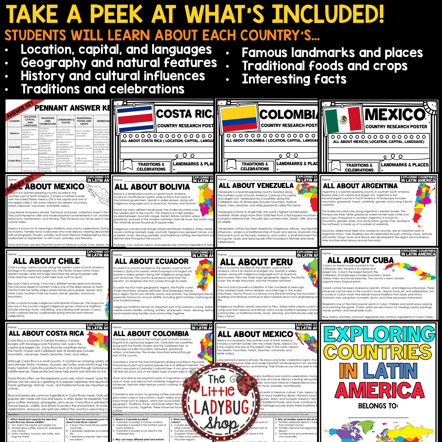 Hispanic Heritage Month Reading Passages Latin America Country Research
