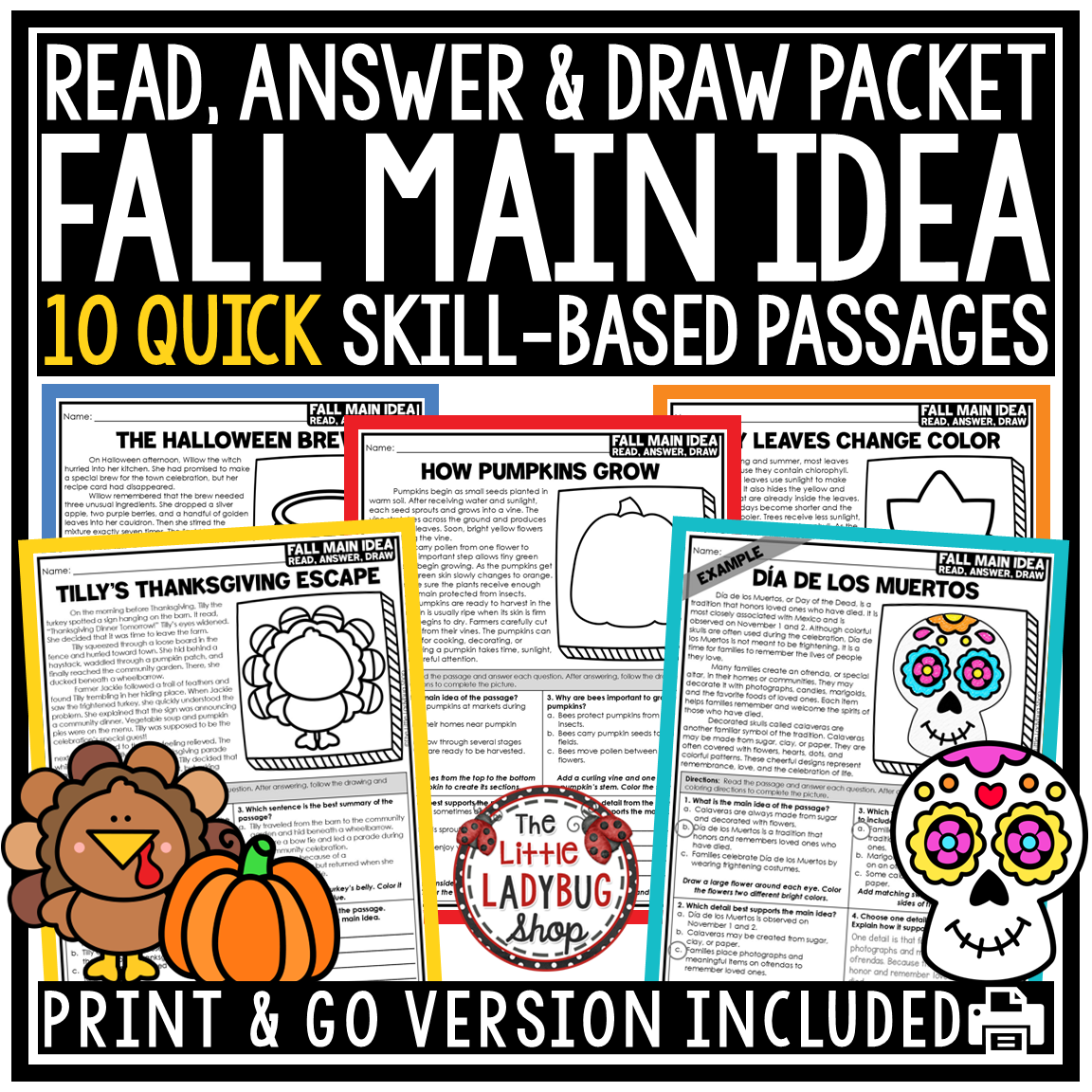 Fall Halloween Main Idea and Supporting Key Details Reading Passages