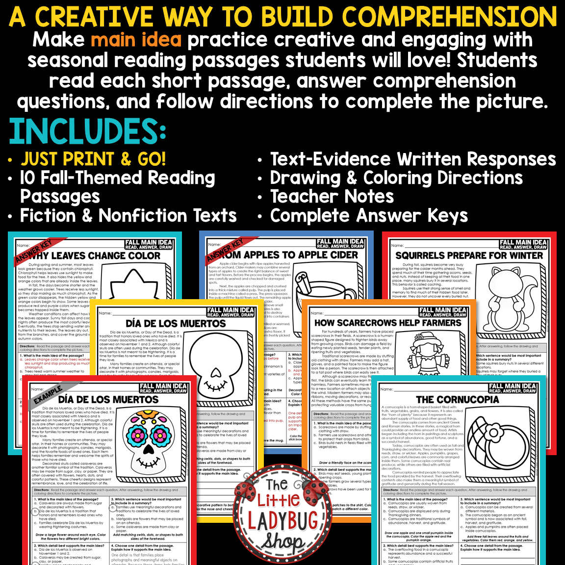 Fall Halloween Main Idea and Supporting Key Details Reading Passages