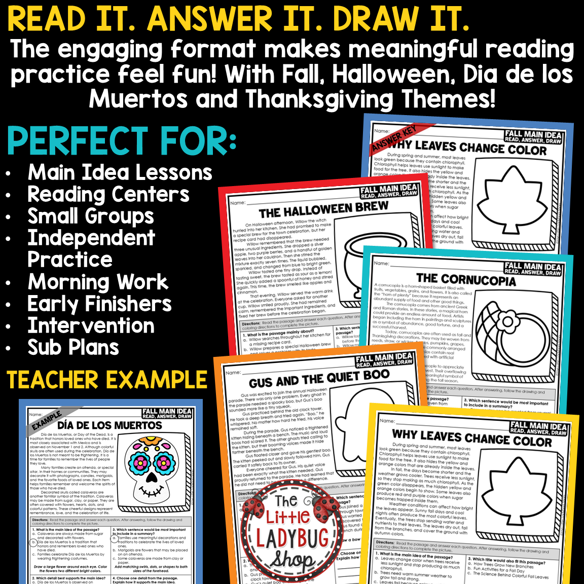 Fall Halloween Main Idea and Supporting Key Details Reading Passages