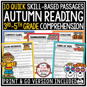 Fall October Halloween Reading Comprehension Passages & Questions 3rd 4th Grade