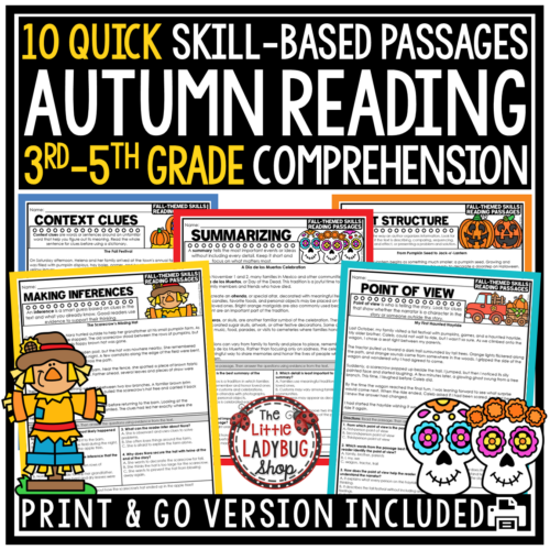 Fall October Halloween Reading Comprehension Passages & Questions 3rd 4th Grade