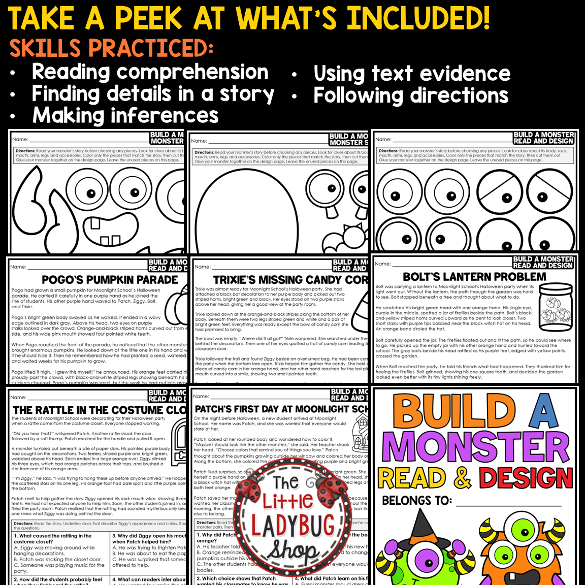 Create Build a Monster Craft Halloween Activity Reading Comprehension Passages