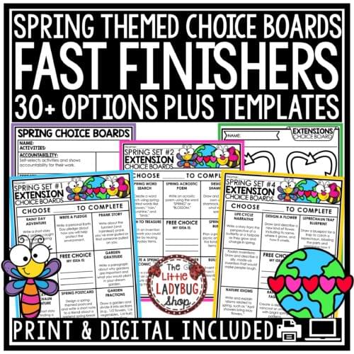 March April Spring Fast Finishers Choice Boards 3rd 4th Grade