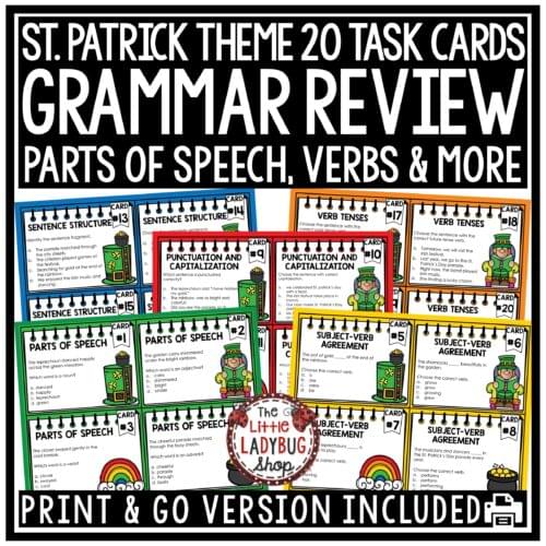 St. Patrick's Day Grammar Review Worksheets Activities Task Cards