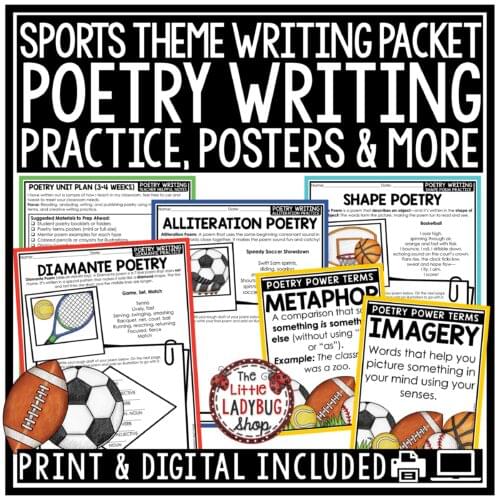 Sports Theme Poetry Month Writing Unit Posters 3rd 4th Grade