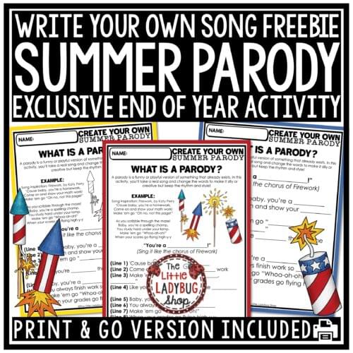 End of Year Summer Parody Song Creative Writing Activity